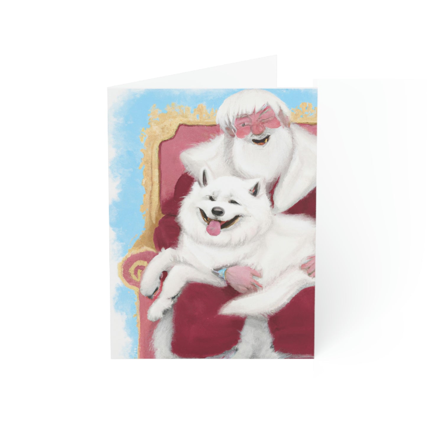 Funny Samoyed with Santa: Folded Greeting Cards (1, 10, 30, and 50pcs)