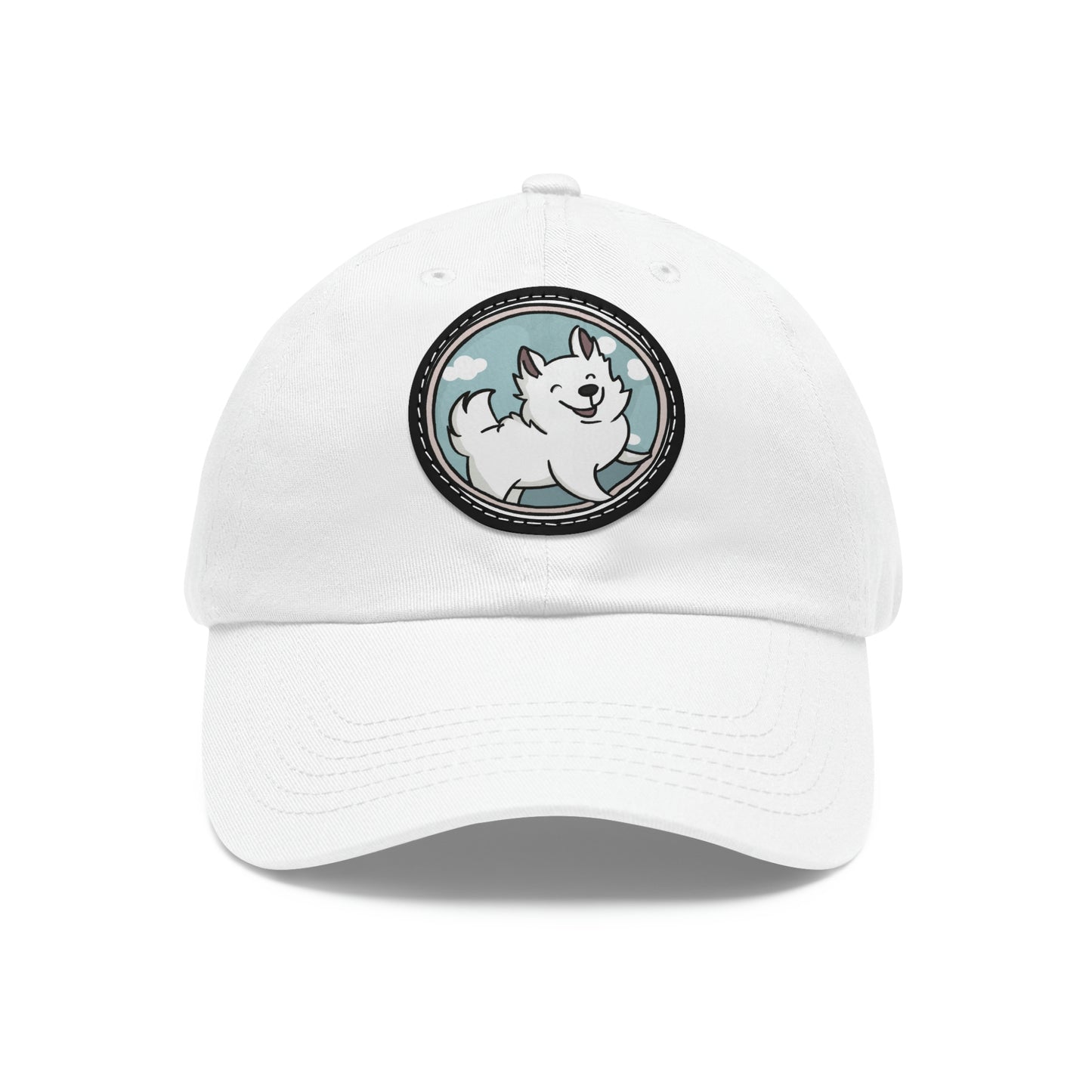 Baseball Cap with Playful Samoyed Pup Leather Patch (Round)
