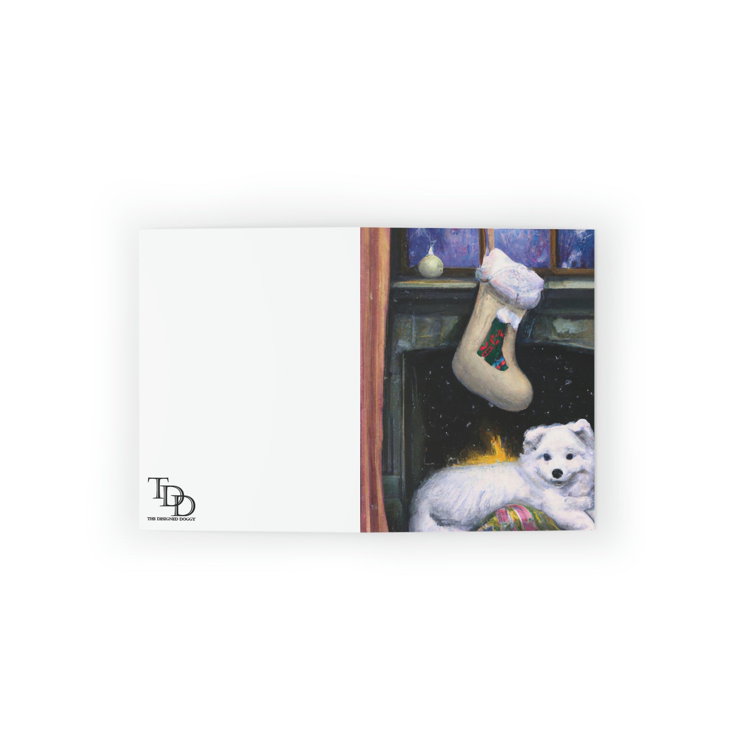 Christmas Samoyed Puppy by the Fire: Greeting cards (8, 16, and 24 pcs)