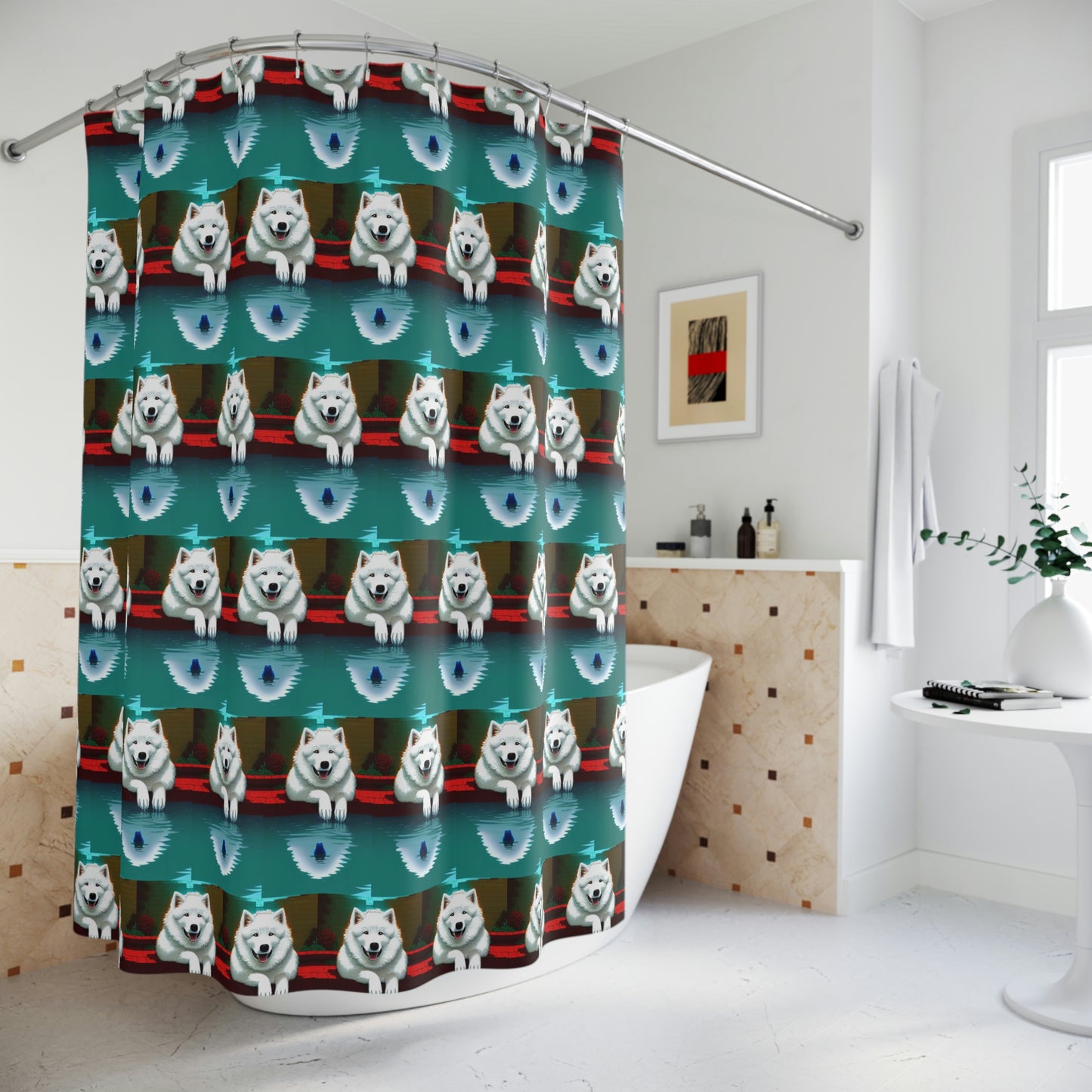 Samoyed Reflection Polyester Shower Curtain