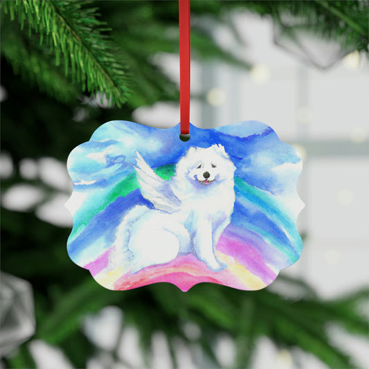 Angel Samoyed Rainbow Memorial: Metal Plaque Ornament