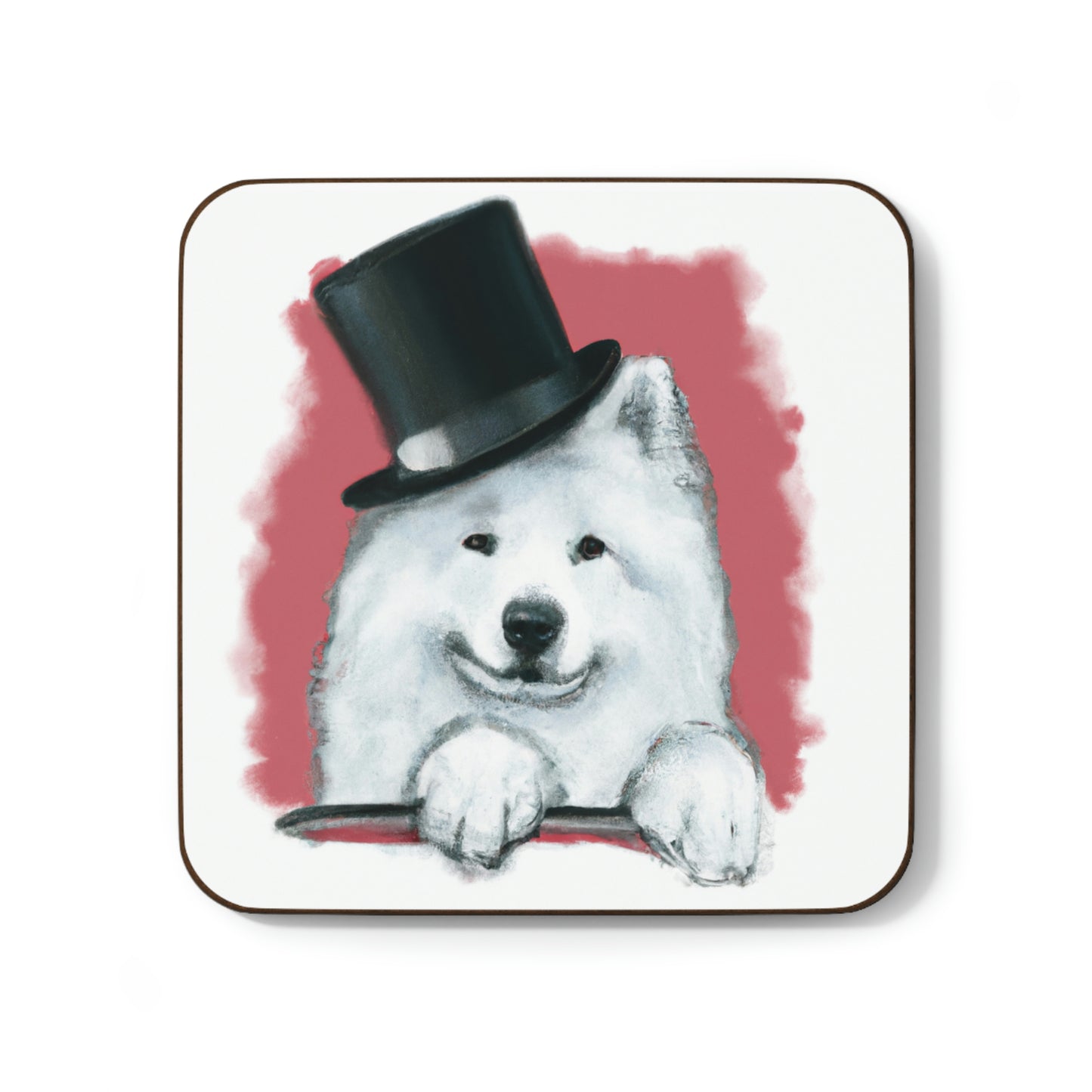 Samoyed Tophat Hardboard Back Coaster