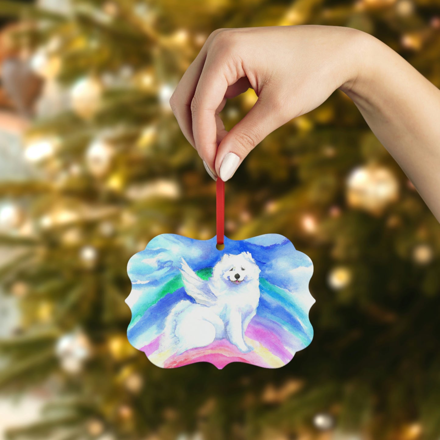 Angel Samoyed Rainbow Memorial: Metal Plaque Ornament