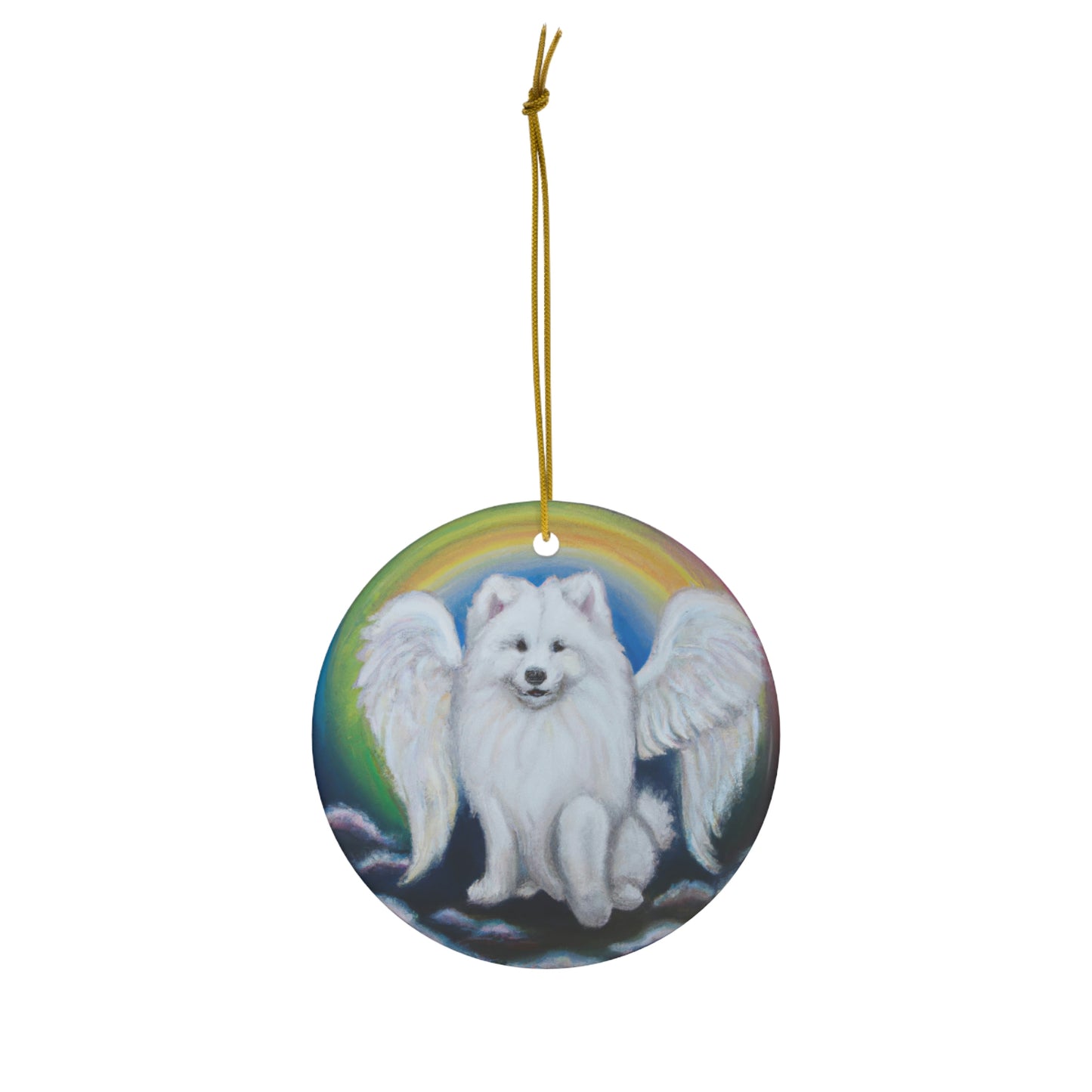 Rainbow Samoyed Angel: Ceramic Ornament, 1-Pack