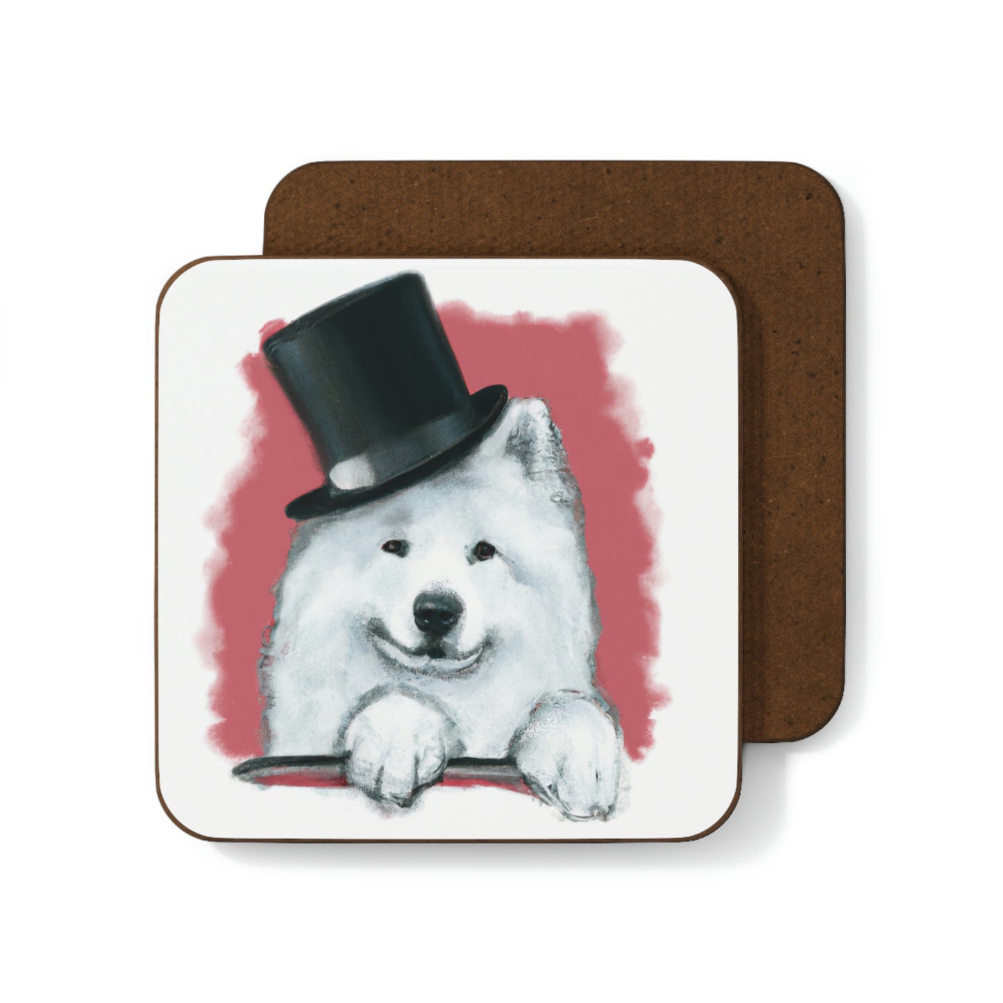 Samoyed Tophat Hardboard Back Coaster