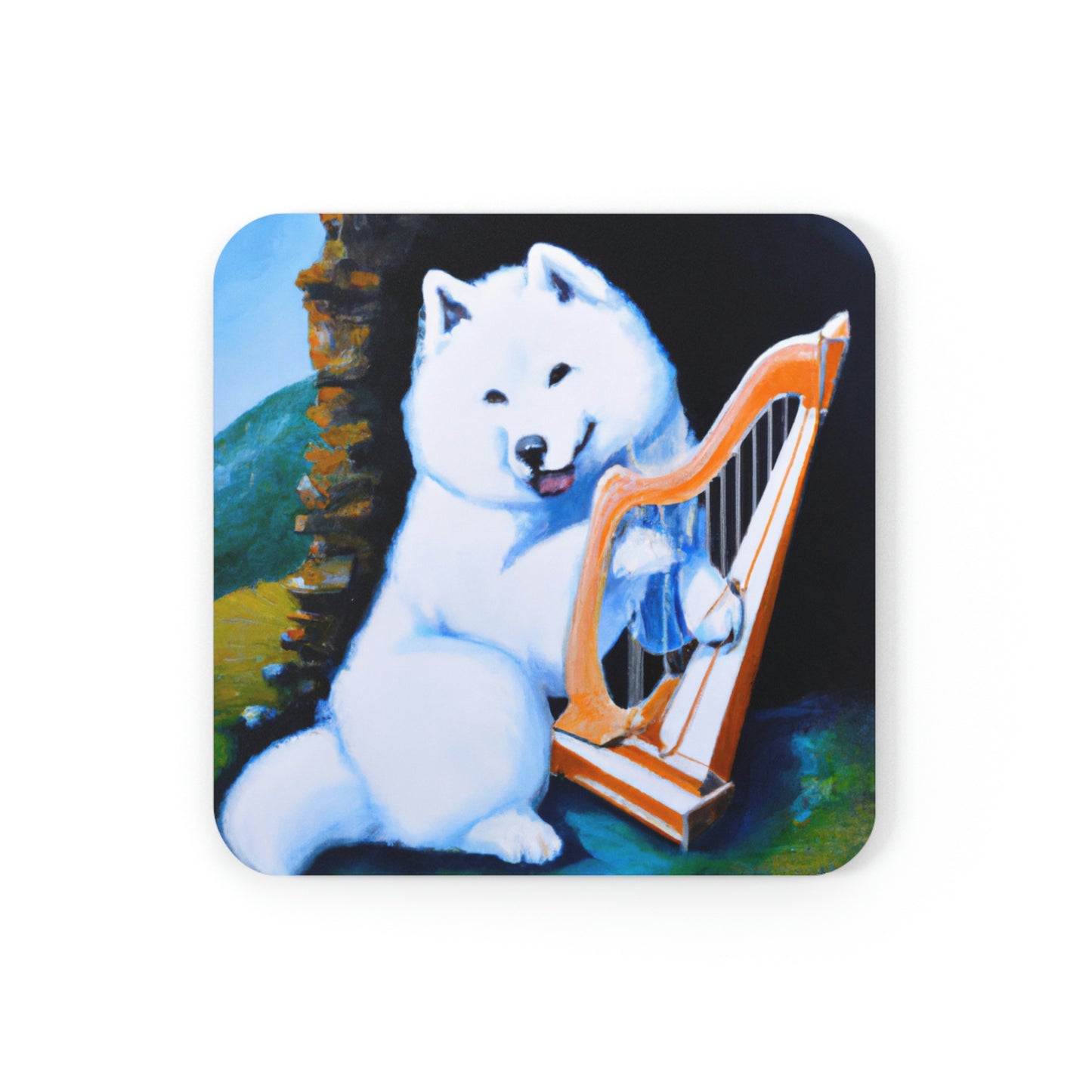 Samoyed Harpist: Corkwood Coaster Set