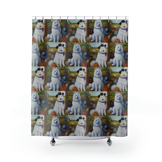 Fall Field Farmer Samoyeds: Shower Curtains