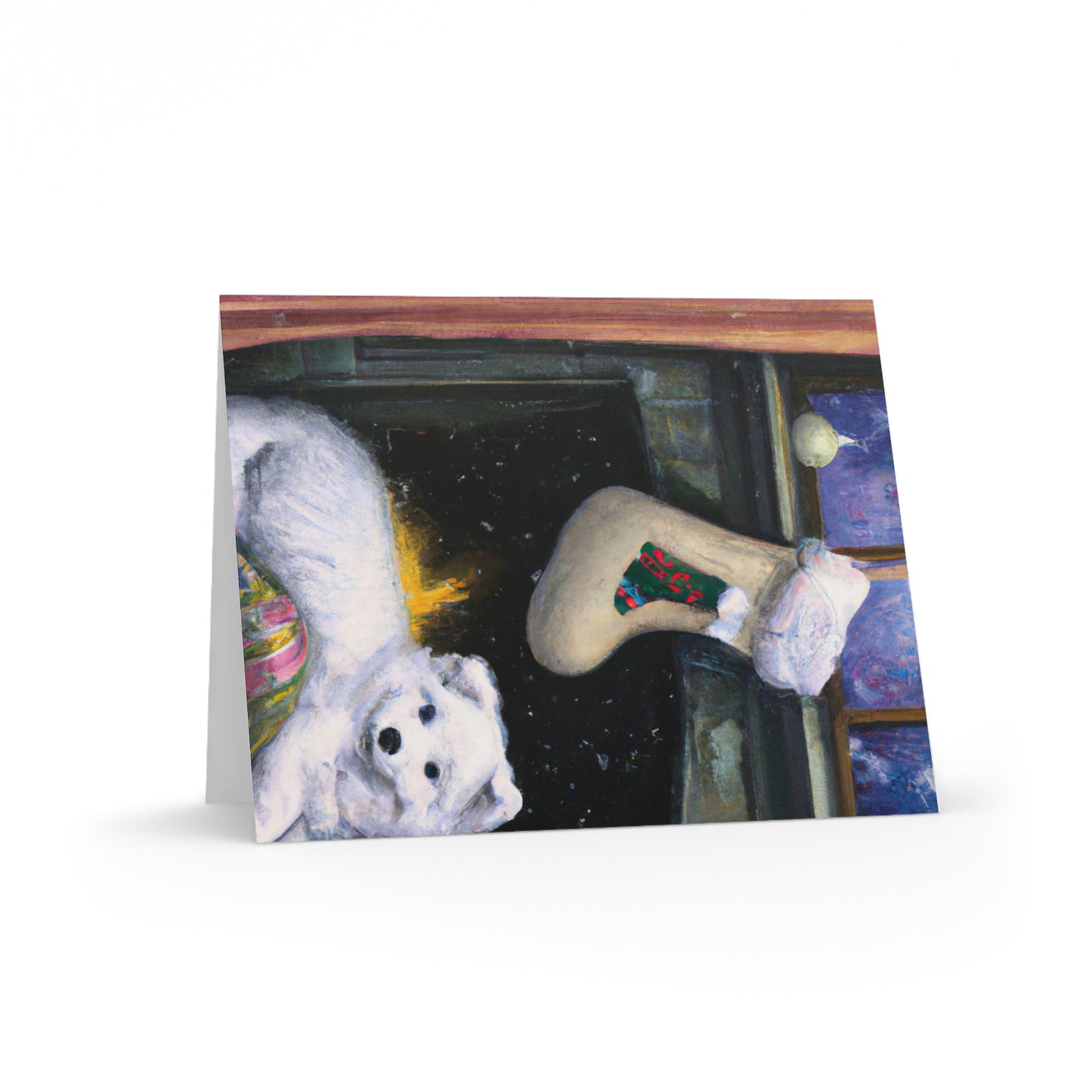 Christmas Samoyed Puppy by the Fire: Greeting cards (8, 16, and 24 pcs)