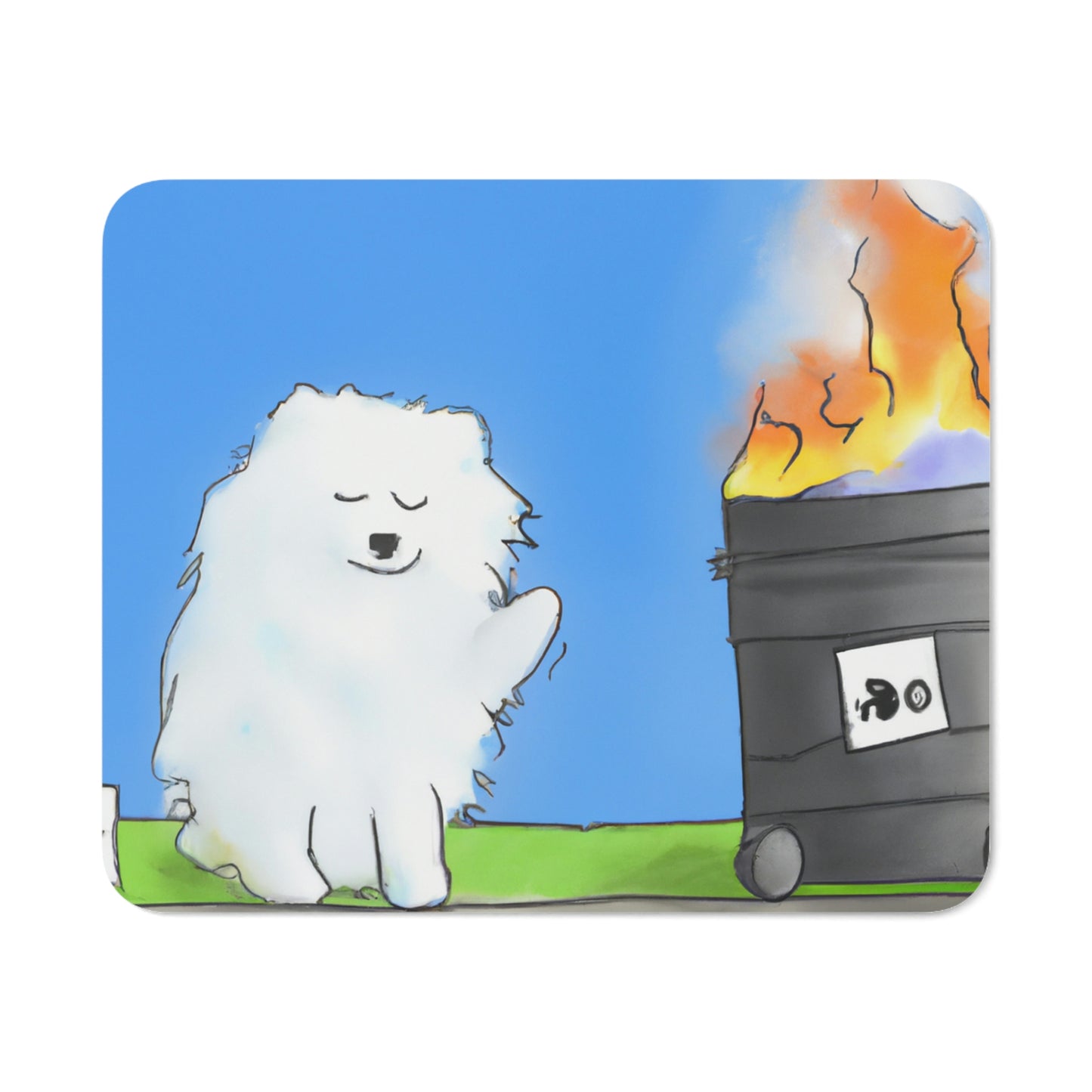 Samoyed Dumpster Fire Desk Mouse Pad