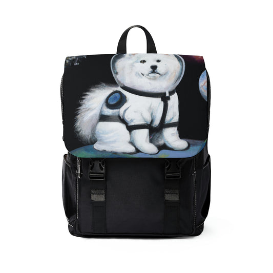 Small Samoyed Astronaut: Unisex Casual Shoulder Backpack