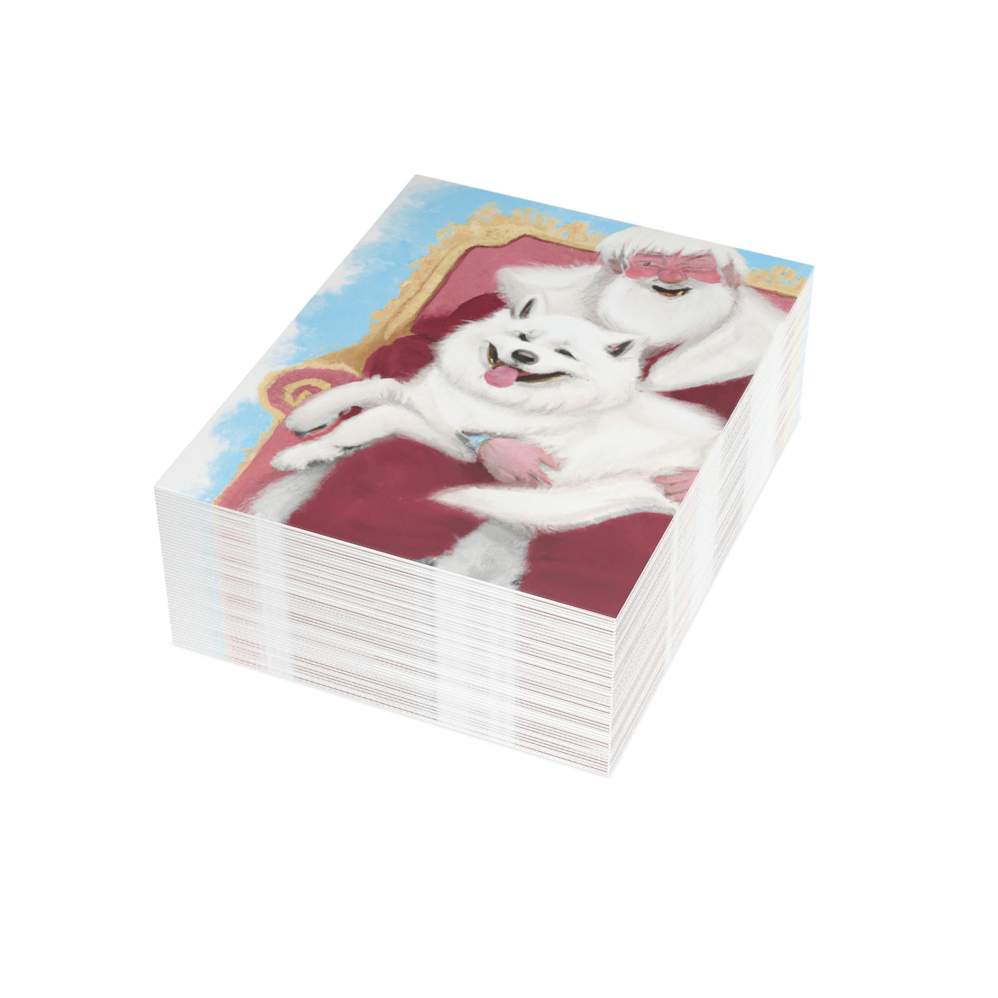 Funny Samoyed with Santa: Folded Greeting Cards (1, 10, 30, and 50pcs)