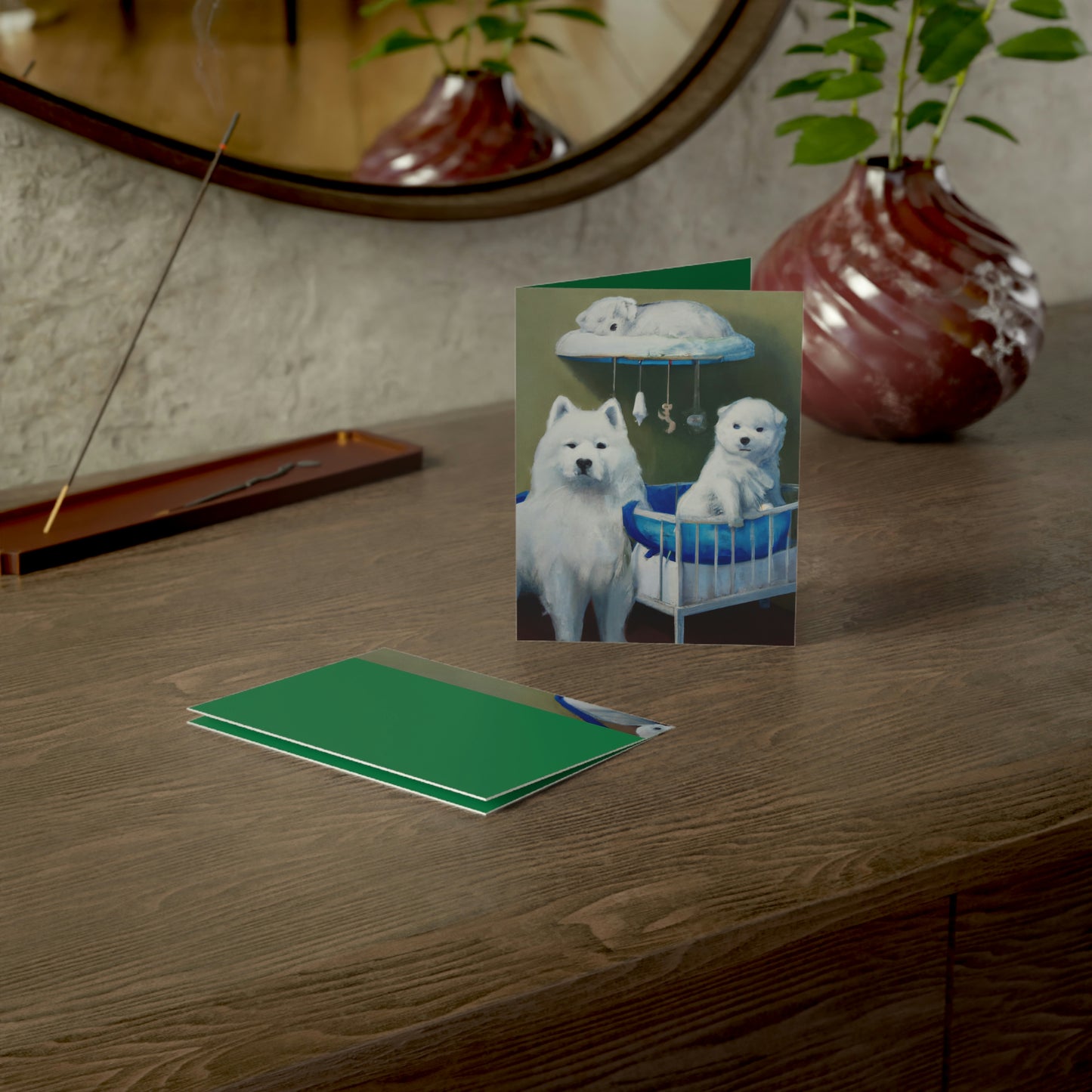 New Baby Samoyed Folded Greeting Cards (1, 10, 30, and 50pcs)