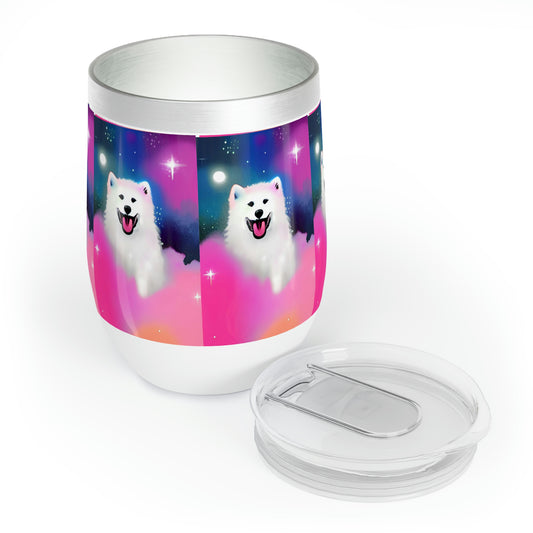 Cosmic Cartoon Samoyed Chill Wine Tumbler