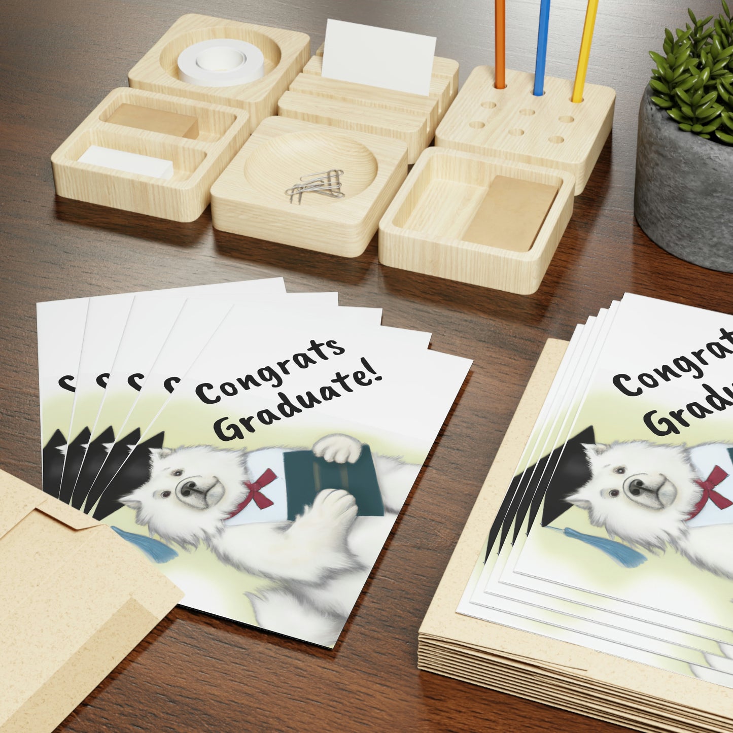 Graduation Samoyed Greeting Cards (1 or 10-pcs)